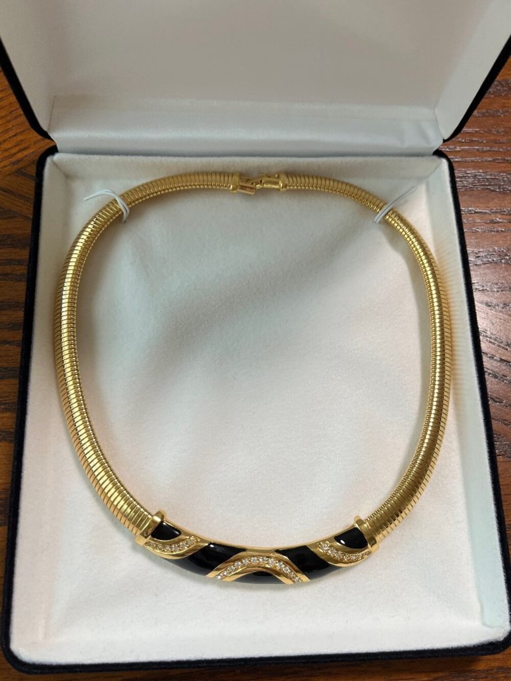 Gold plated statement necklace with cubic zirconia